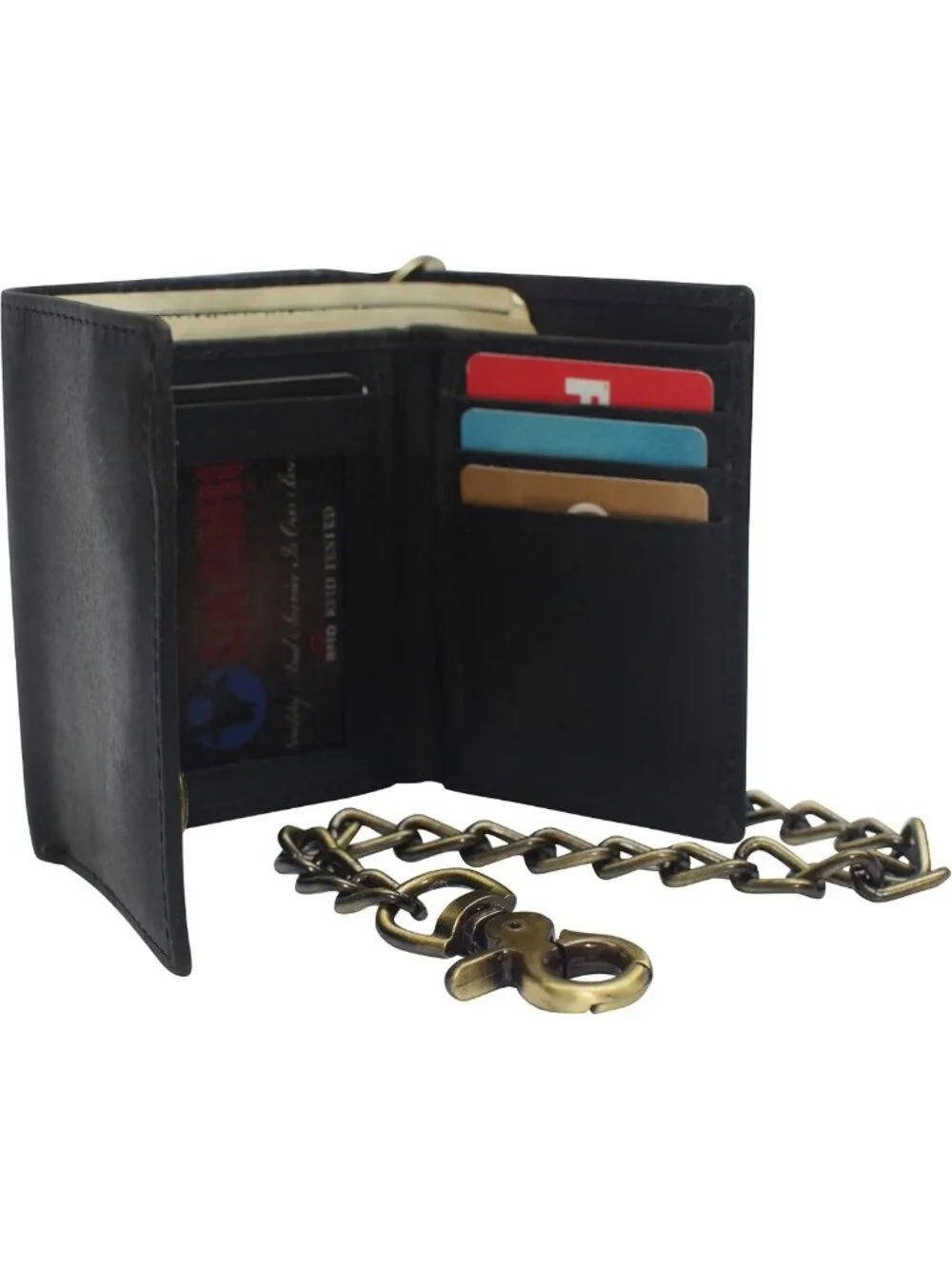 Vintage Leather Biker Chain Wallet - RFID Blocking Trifold with Snap Closure